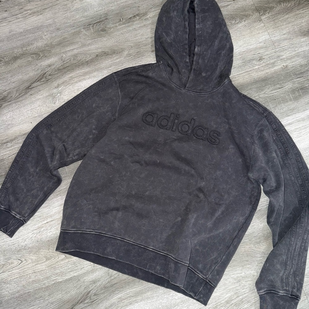 Adidas Women's Dark Gray Washed Logo Hoodie Sweater